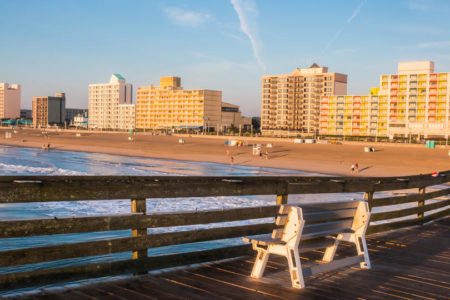 Dawn at Virginia Beach boardwalk.