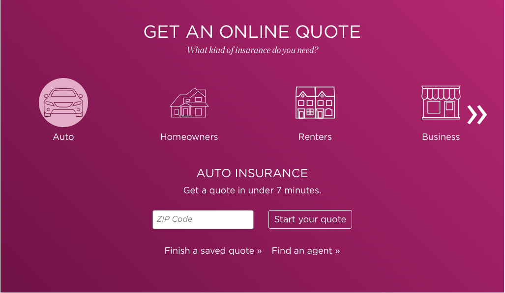 Nationwide website online quote screen