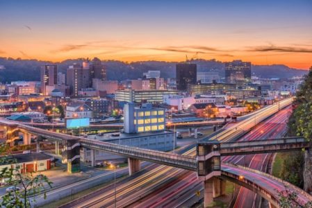 Charleston, West Virginia, USA skyline at twilight.