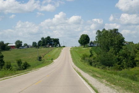 Iowa road up hill