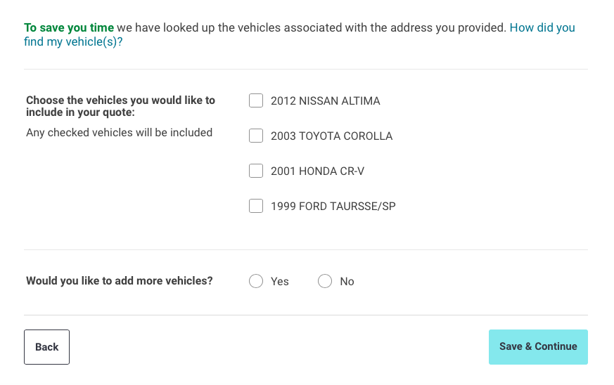 Liberty Mutual confirm vehicle info