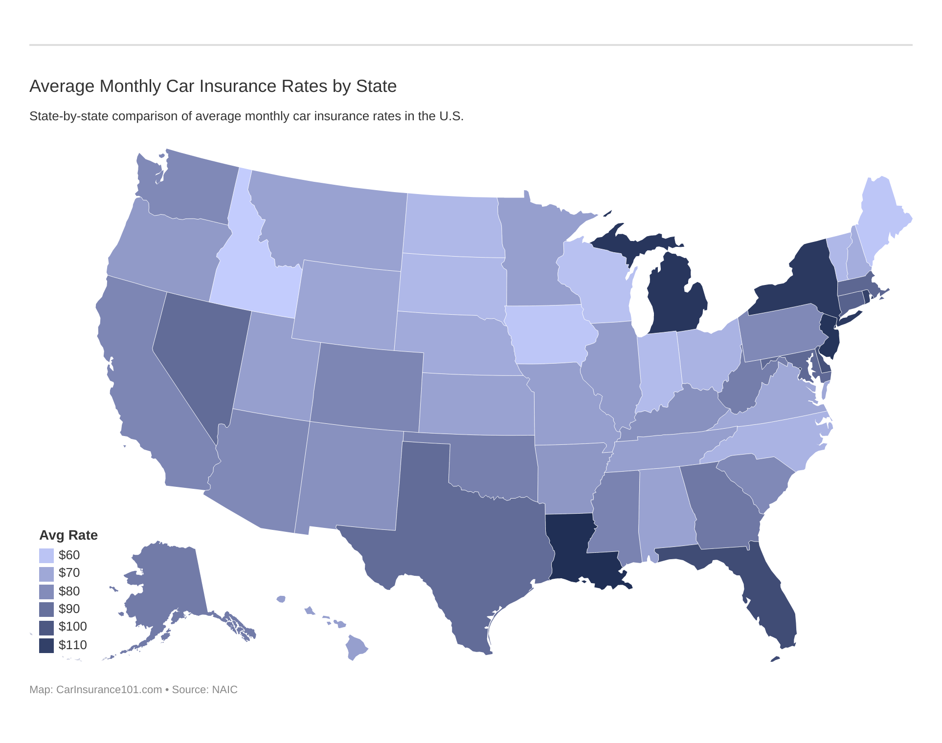 Average Monthly Car Insurance Rates by State