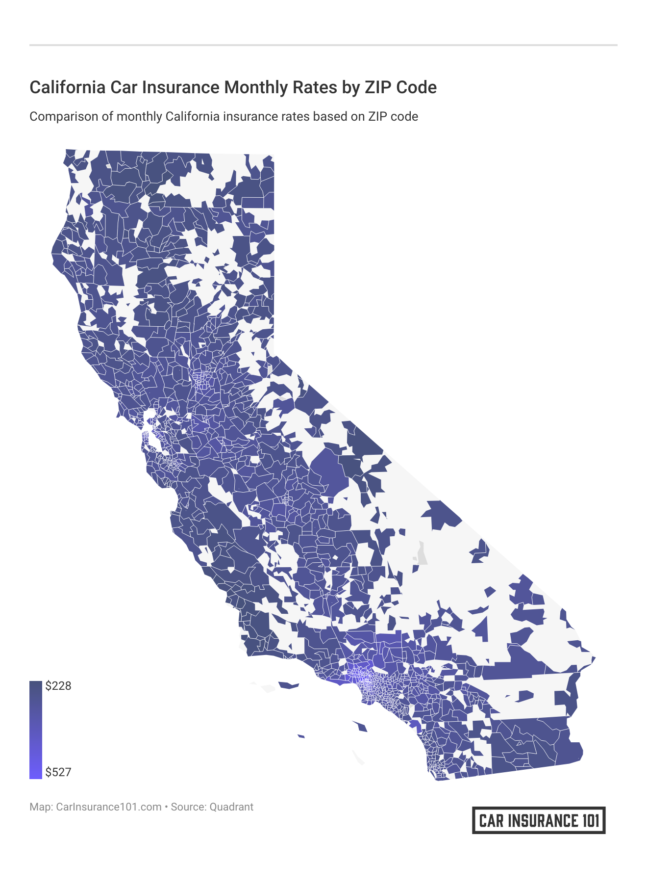 <h3>California Car Insurance Monthly Rates by ZIP Code</h3>