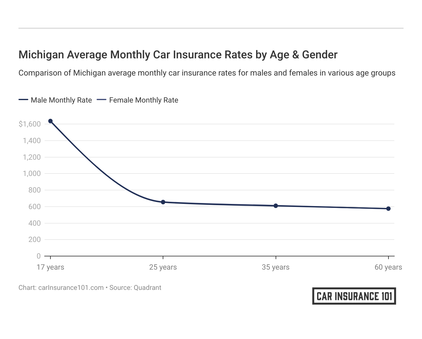 <h3>Michigan Average Monthly Car Insurance Rates by Age & Gender</h3>