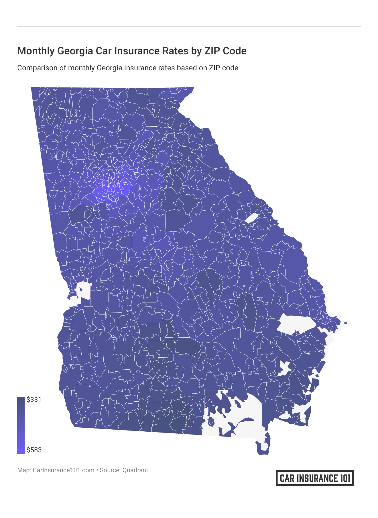 <h3>Monthly Georgia Car Insurance Rates by ZIP Code</h3>