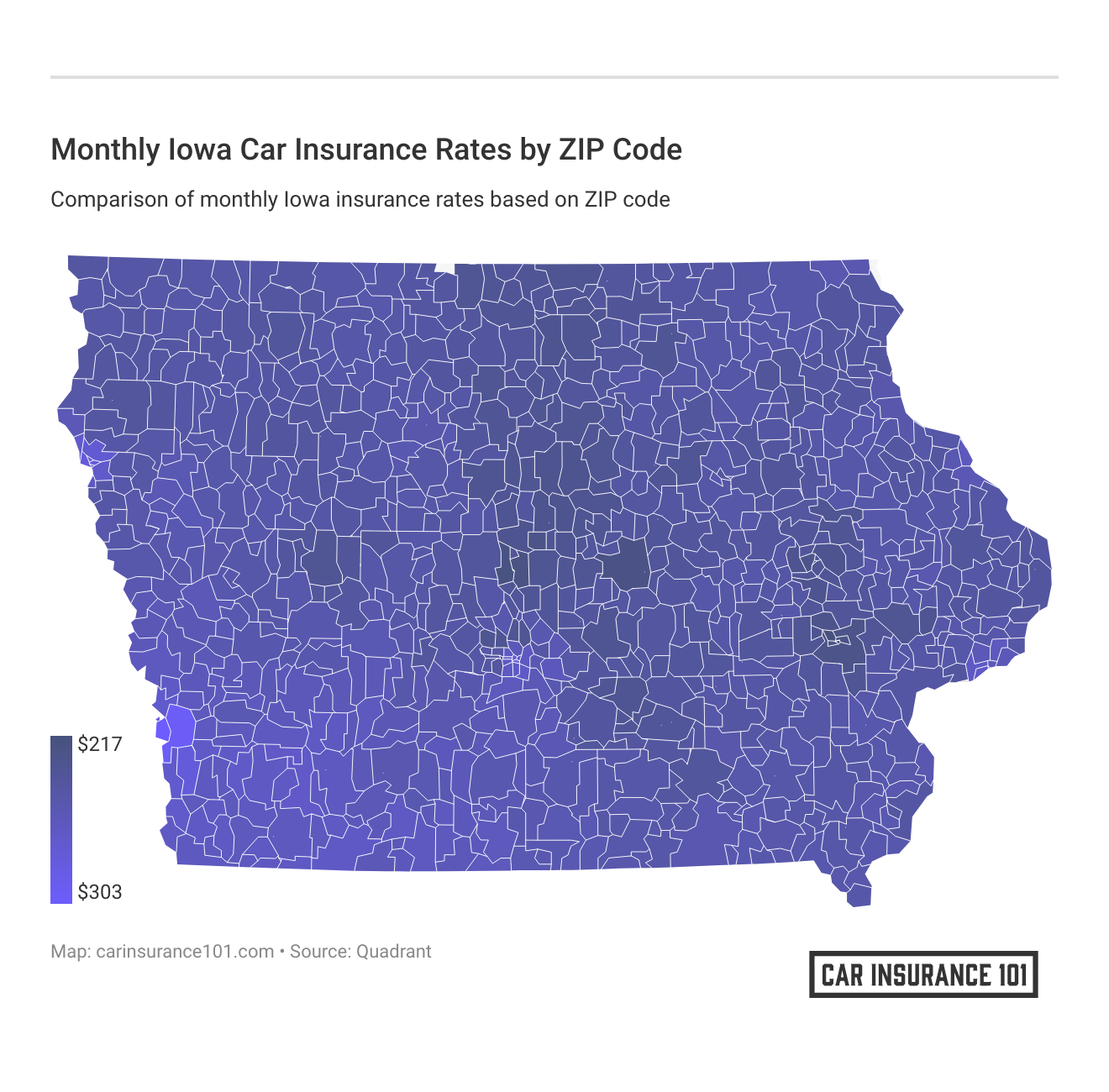 <h3>Monthly Iowa Car Insurance Rates by ZIP Code</h3>