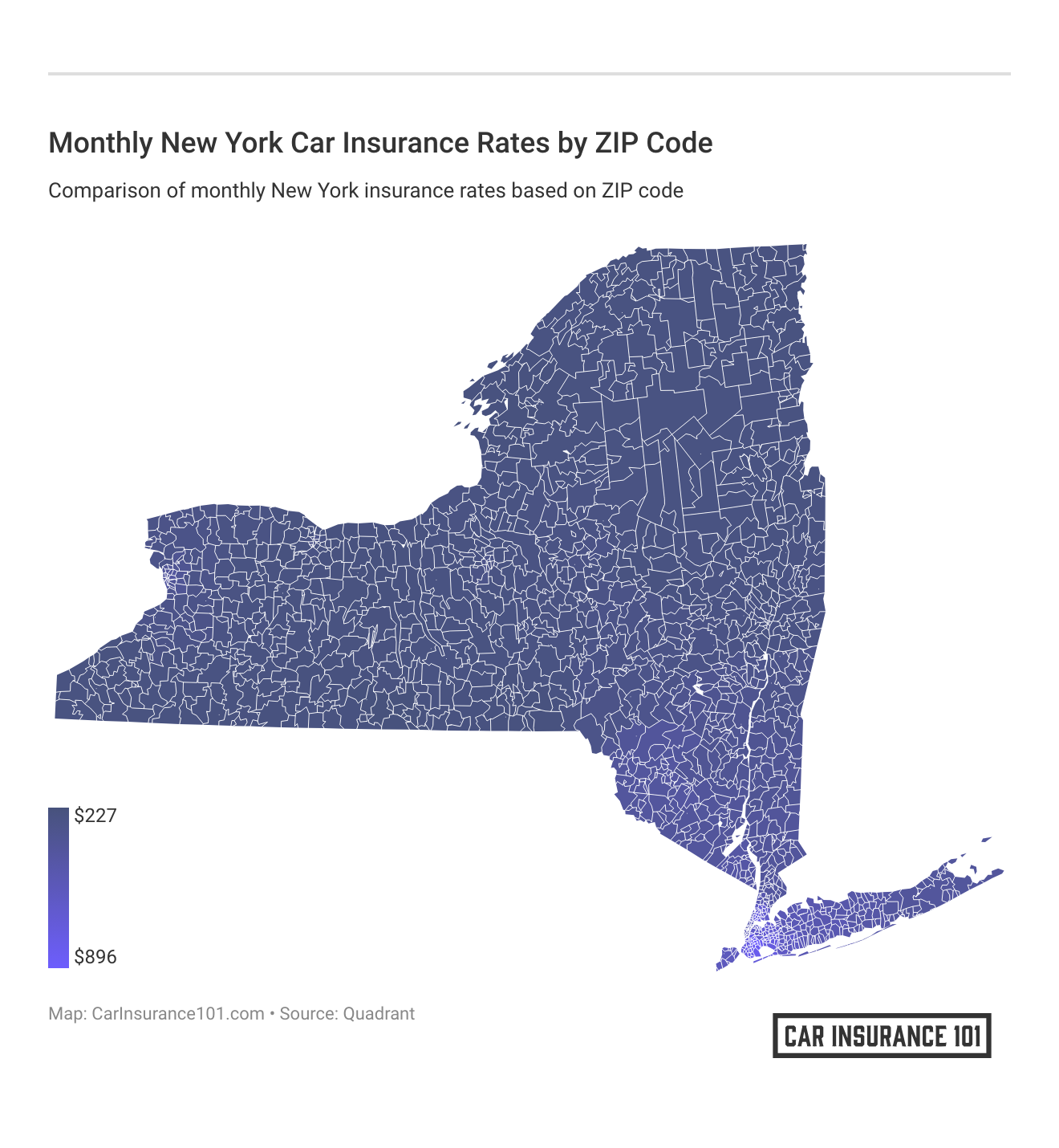 <h3>Monthly New York Car Insurance Rates by ZIP Code</h3>