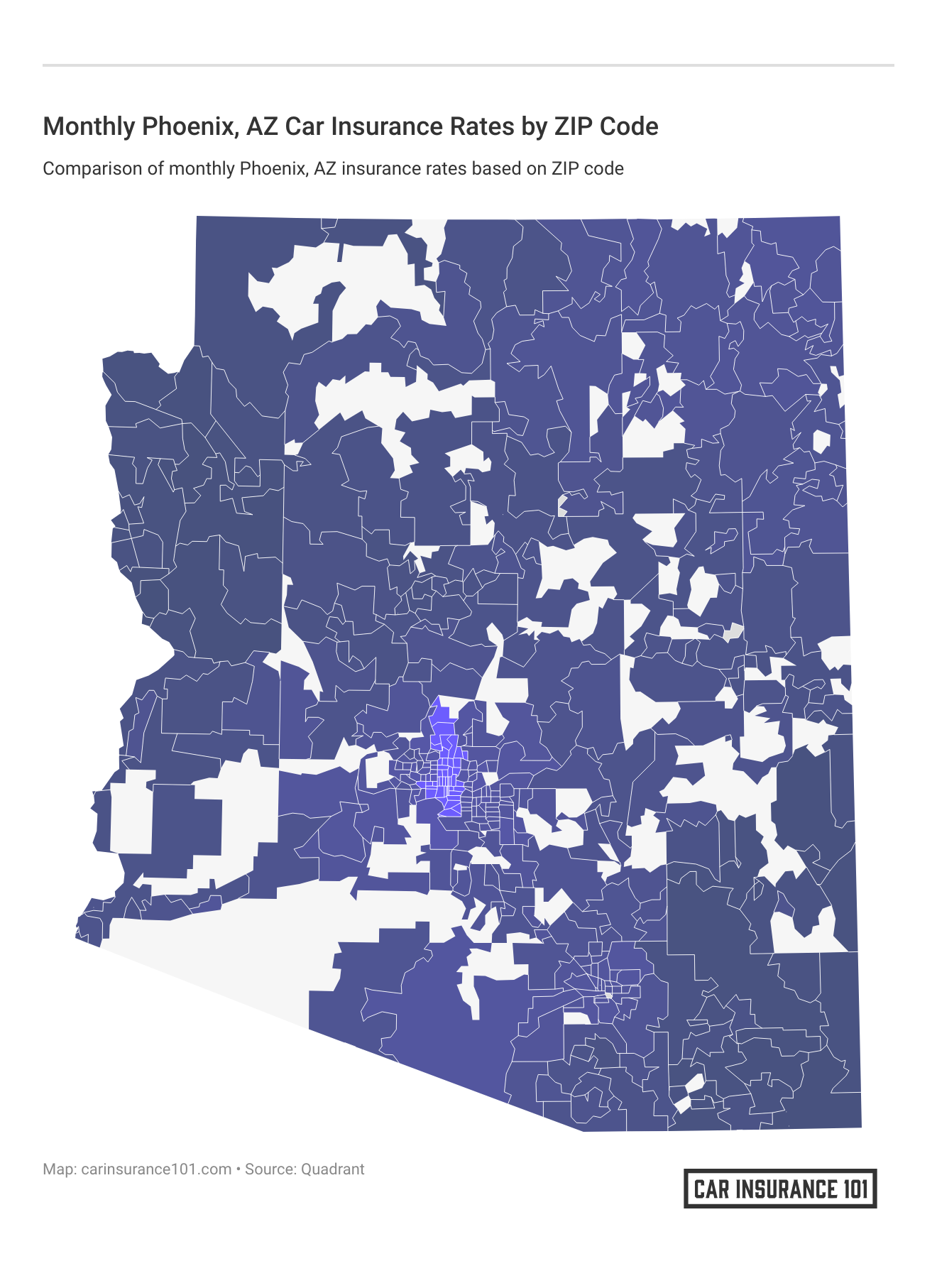 <h3>Monthly Phoenix, AZ Car Insurance Rates by ZIP Code</h3>