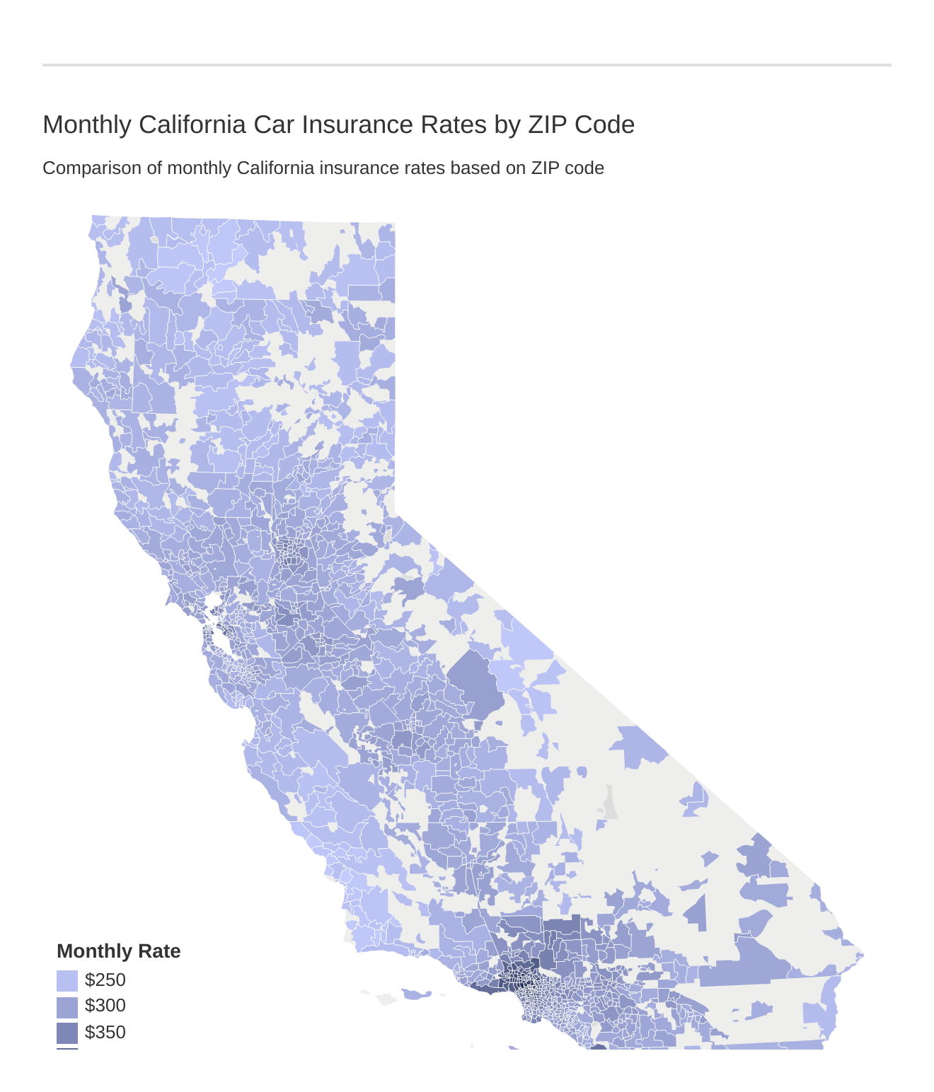 Monthly California Car Insurance Rates by ZIP Code