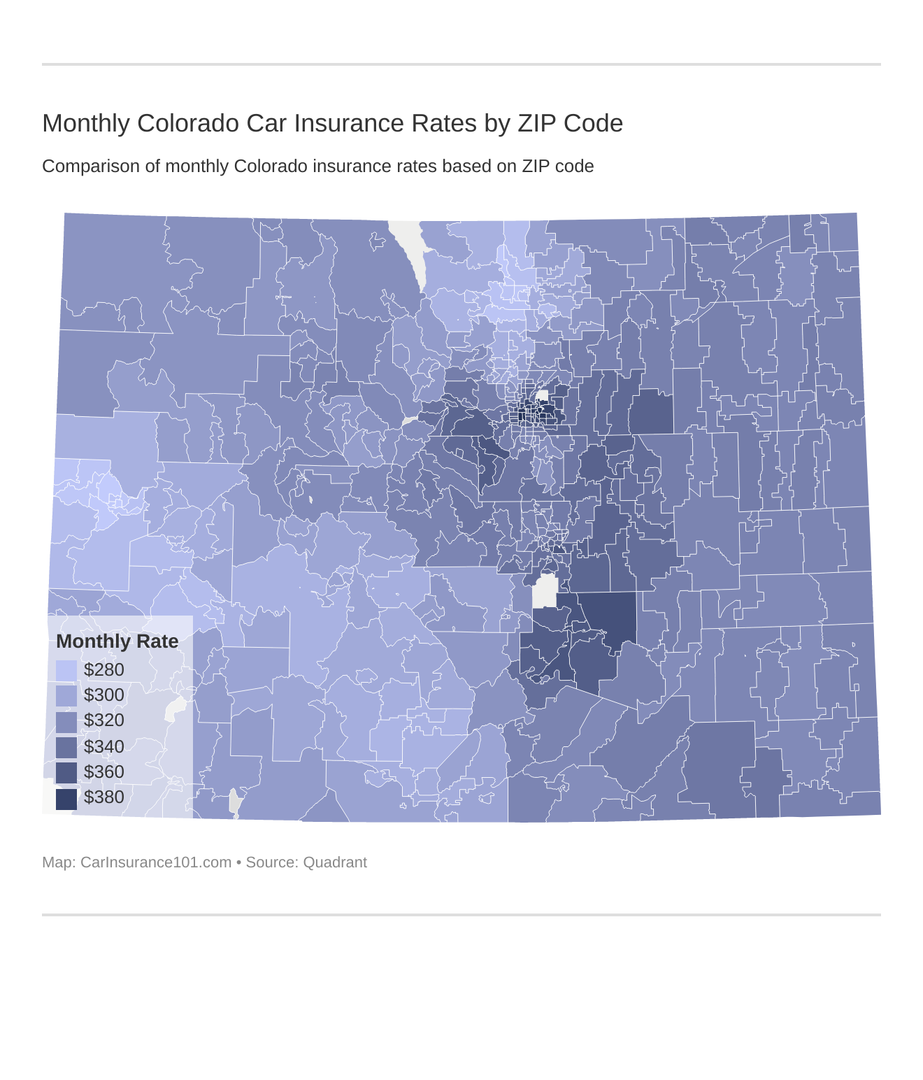 Monthly Colorado Car Insurance Rates by ZIP Code