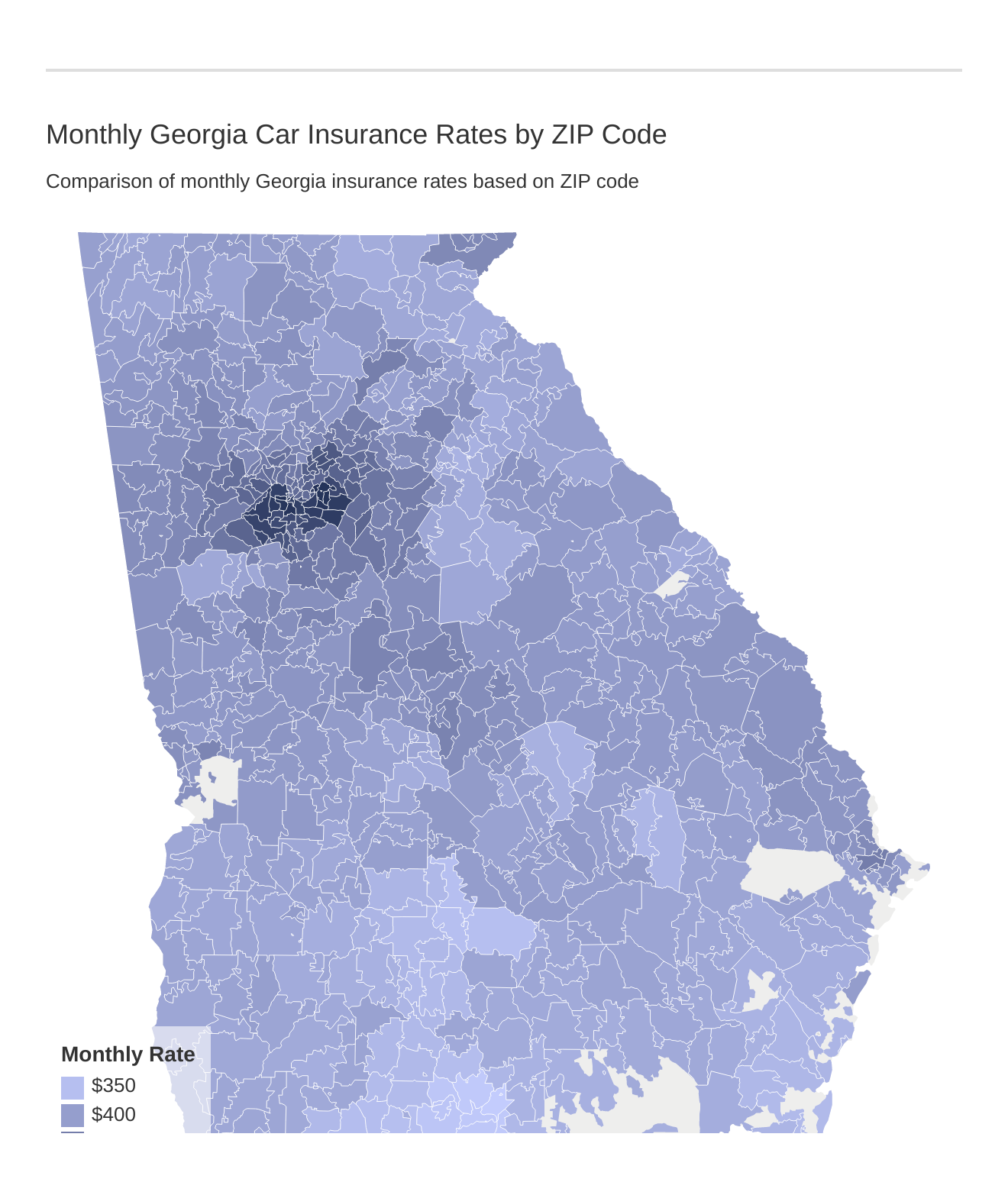 Monthly Georgia Car Insurance Rates by ZIP Code