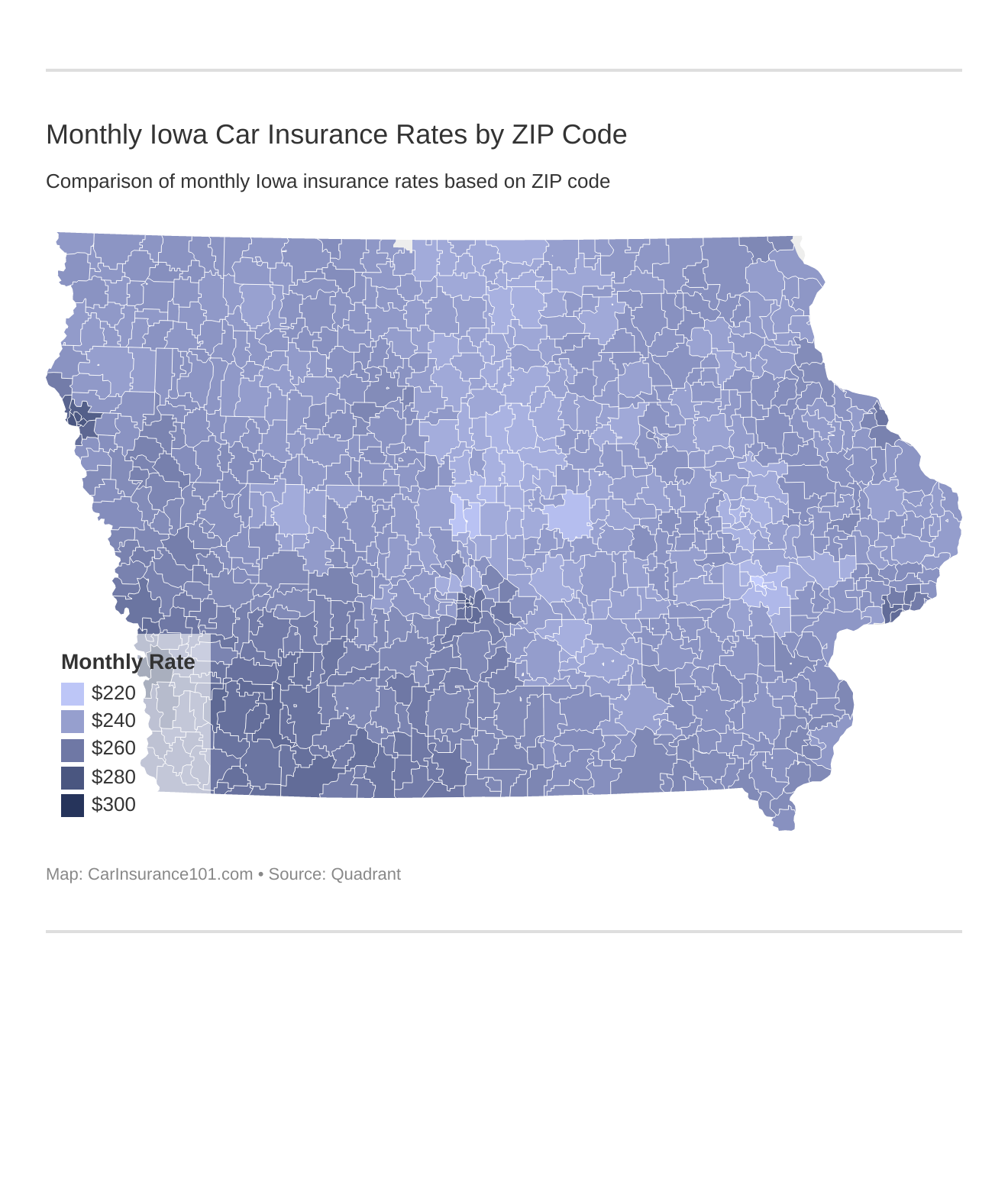 Monthly Iowa Car Insurance Rates by ZIP Code