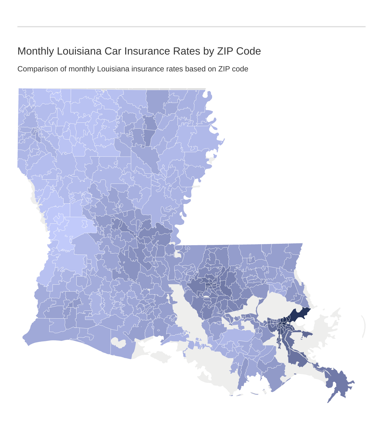 Monthly Louisiana Car Insurance Rates by ZIP Code