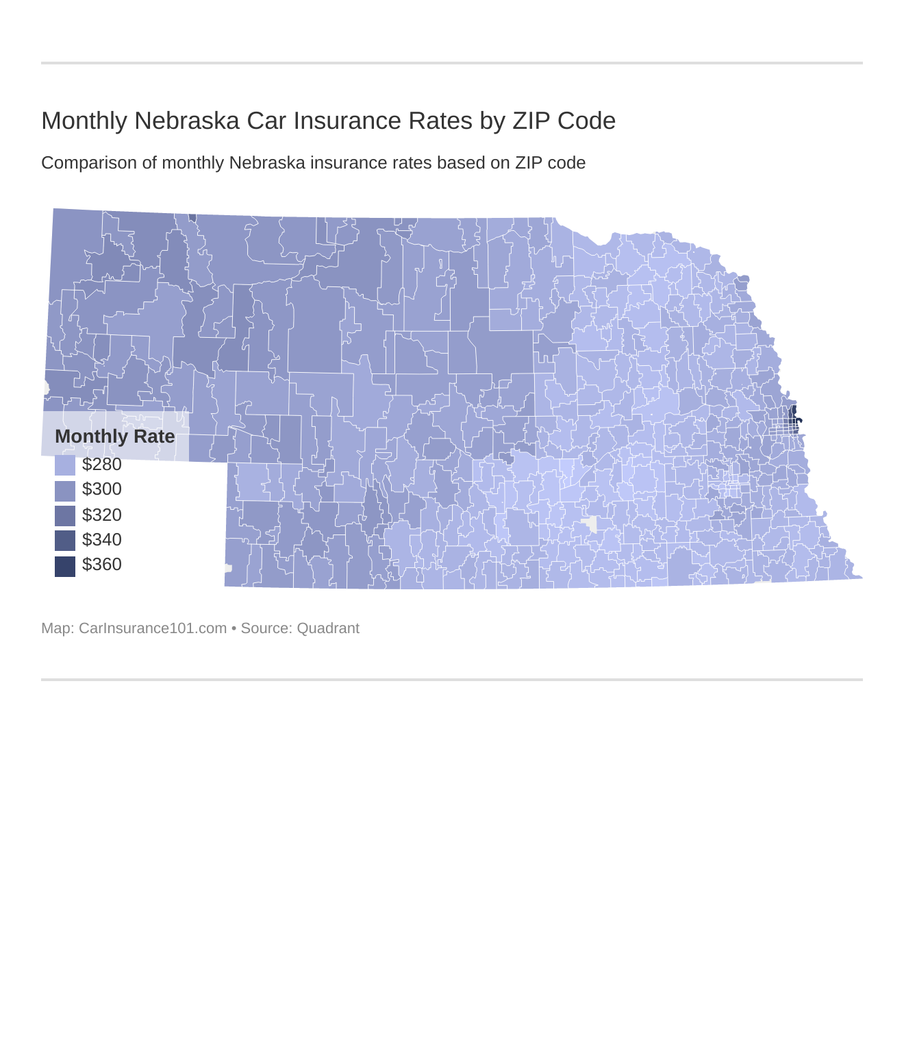 Monthly Nebraska Car Insurance Rates by ZIP Code