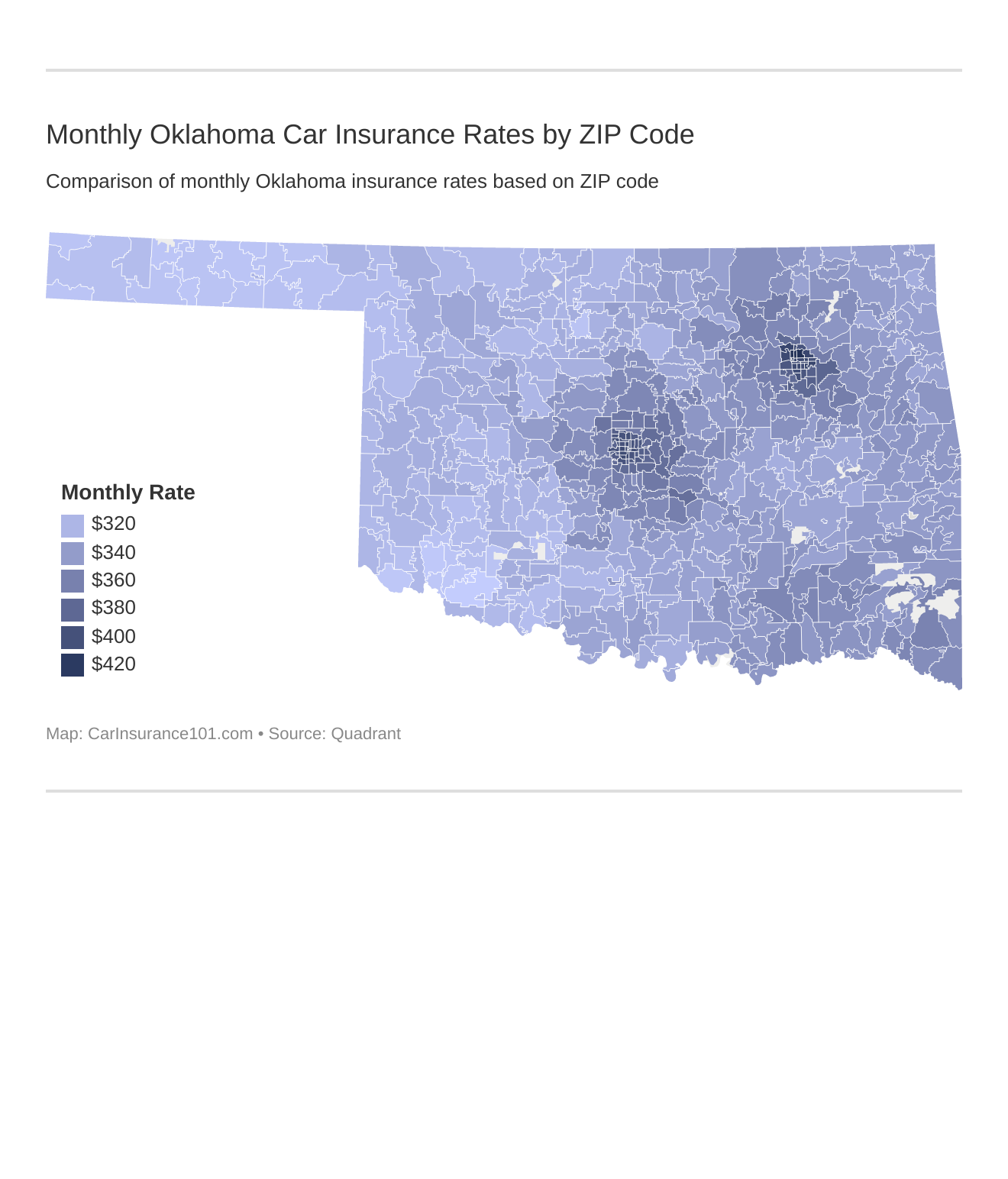 Monthly Oklahoma Car Insurance Rates by ZIP Code