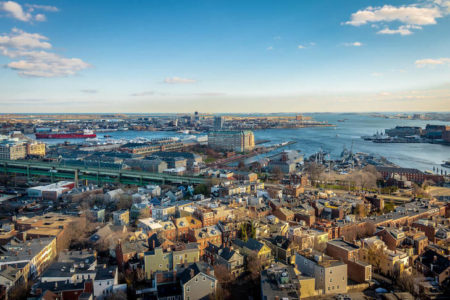Aerial view of Boston from Bunker Hill Monument - Boston, Massachusetts, USA
